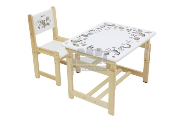 Комплект растущей детской мебели Polini kids Eco 400 SM, Единорог, 68х55 см, белый-натуральный