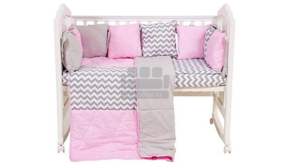 Комплект в кроватку Polini kids Зигзаг 5 предметов, 120х60, серо-розовый