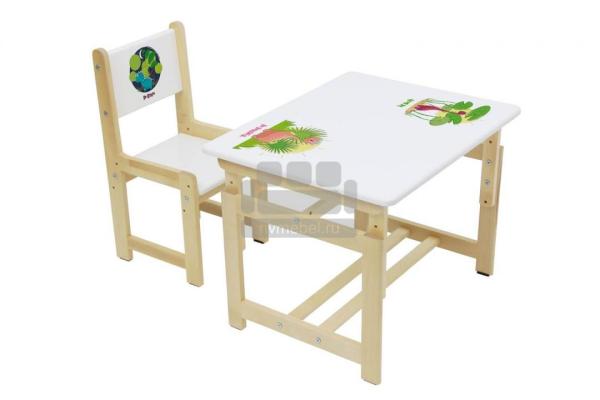 Комплект растущей детской мебели Polini kids Eco 400 SM, Дино 2, 68х55 см, белый-натуральный