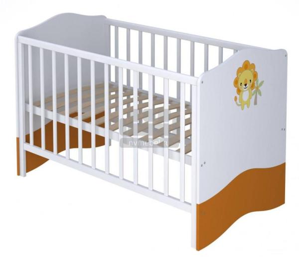 Кроватка детская Polini kids Basic Джунгли 140х70 белый-оранжевый