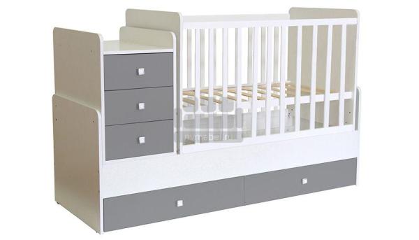 Кроватка детская Polini kids Simple 1111 с комодом, белый-серый