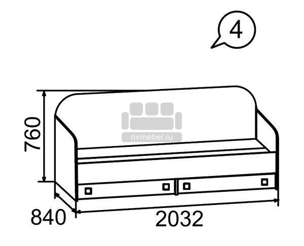 Модуль 4 Кровать с ящиками Акварель