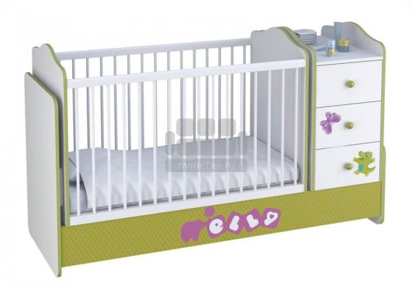 Кроватка детская Polini kids Basic Elly с комодом, белый-зеленый