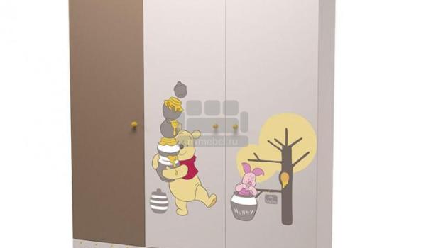 Шкаф трехсекционный Polini kids Disney baby "Медвежонок Винни и его друзья", белый-макиато